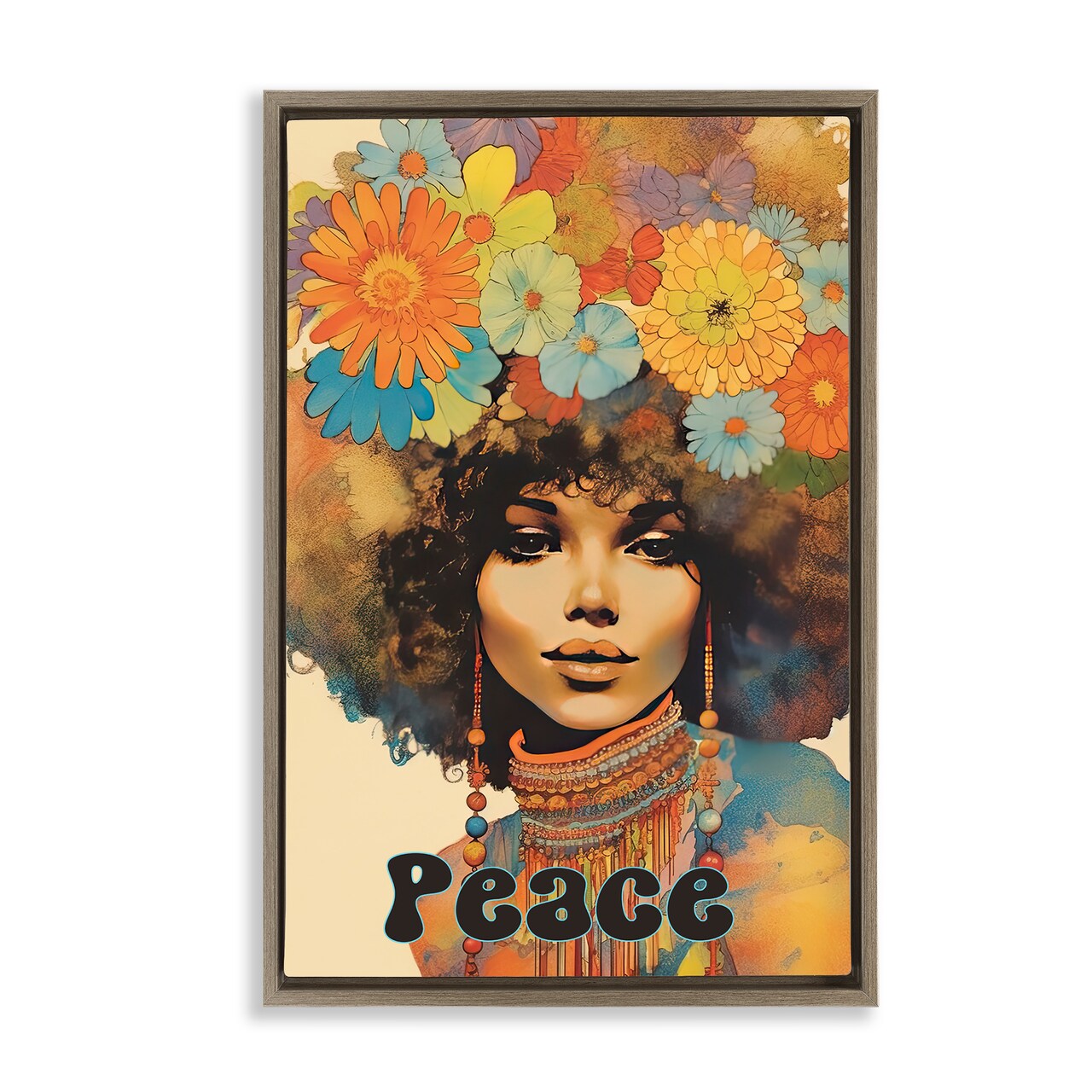 Stupell Industries Peace Groovy Afro Girl Floating Frame, design by Sasha